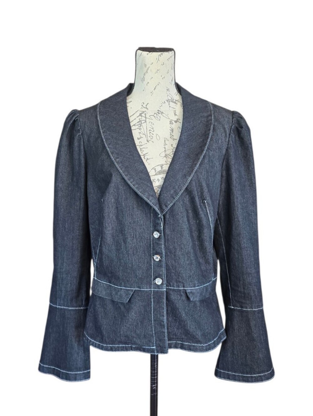Bisou Bisou Michele Bohbot Dark Blue Denim Blazer Jacket L